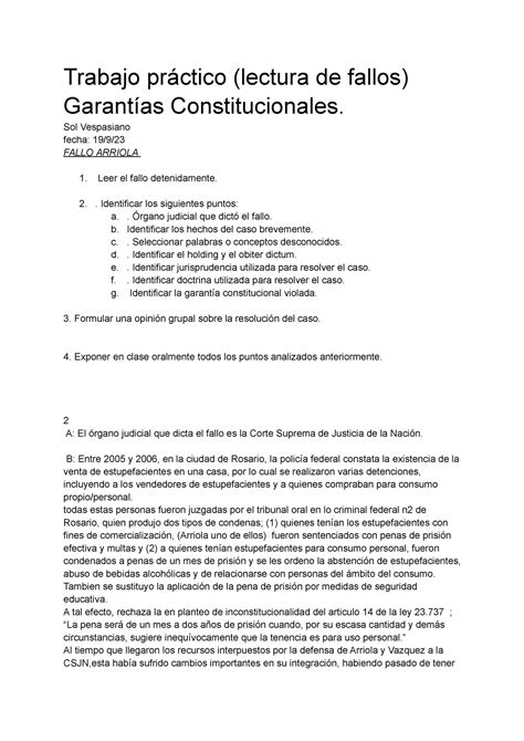 TP 1 Fallo Arriola Trabajo práctico lectura de fallos Garantías