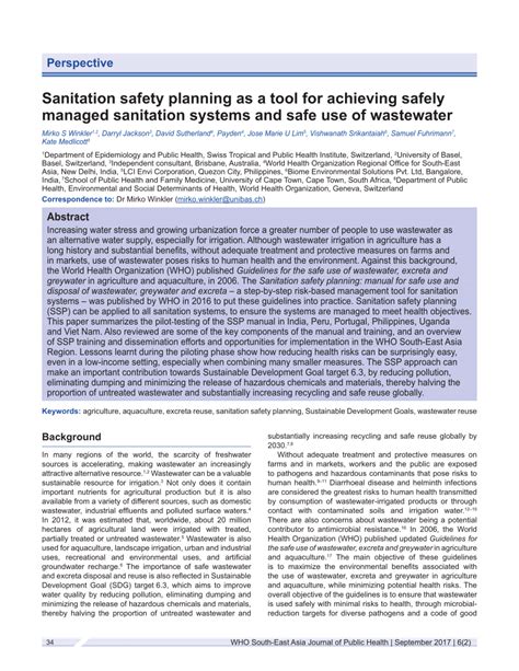 PDF Sanitation Safety Planning As A Tool For Achieving Safely Managed