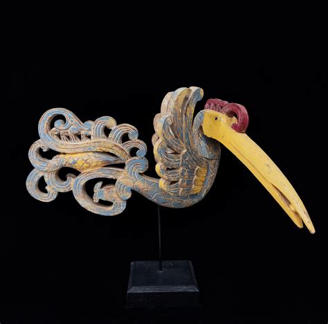 Dayak Hornbill Wood Statue Effigy Exotic Bird Rhinoceros Hornbill