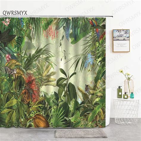 Forest Scenery Shower Curtain Landscape Green Tree Tropical Rainforest