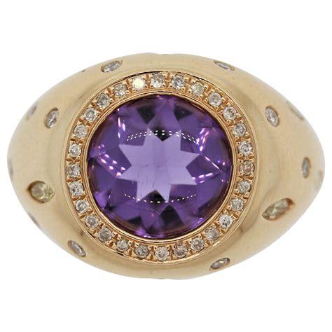 Retro Amethyst Diamond Gold Ring At 1stdibs