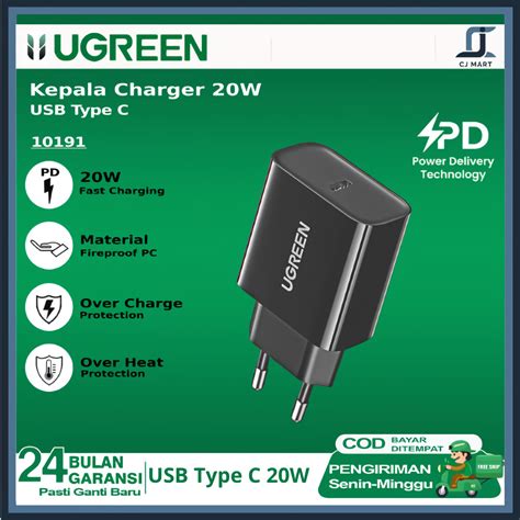 Jual UGREEN Kepala Charger Iphone Fast Charging 20W Black White