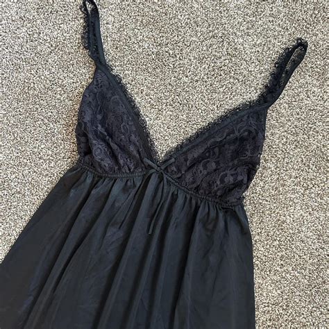 Vintage Black Lingerie Slip Dress Baby Doll Flowy Depop