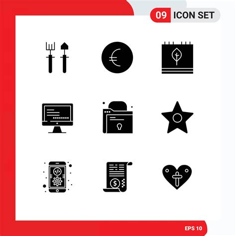 Pictogram Set Of Simple Solid Glyphs Of Lock Folder Fall Education