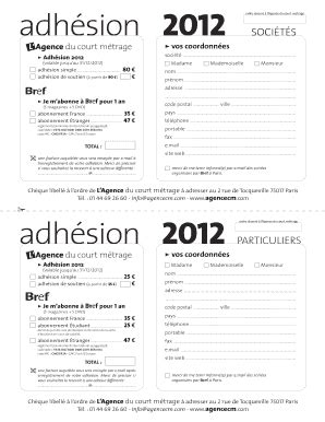 Fillable Online Adhesion L Agence Du Court M Trage Fax Email Print