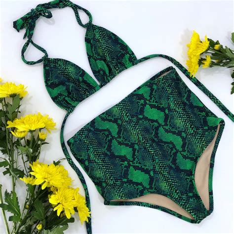 Women S High Waist Green Snake Bathing Suit Bikini Etsy