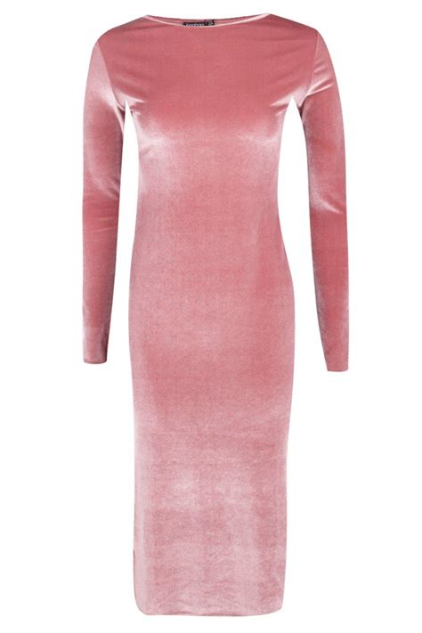 Boohoo Womens Beatrice Velvet Midi Bodycon Dress Ebay