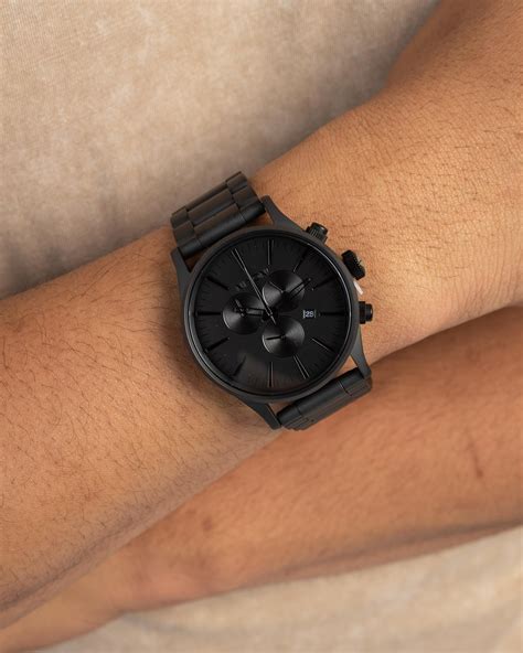 Shop Nixon Sentry Chrono Watch In Matte Black Polished Black Fast