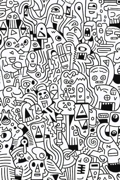 Premium AI Image | A black and white doodle of many different doodles.