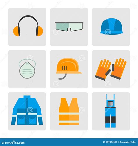 Flat Job Safety Equipment Vector Icons Set Safety Icon Equipment Job