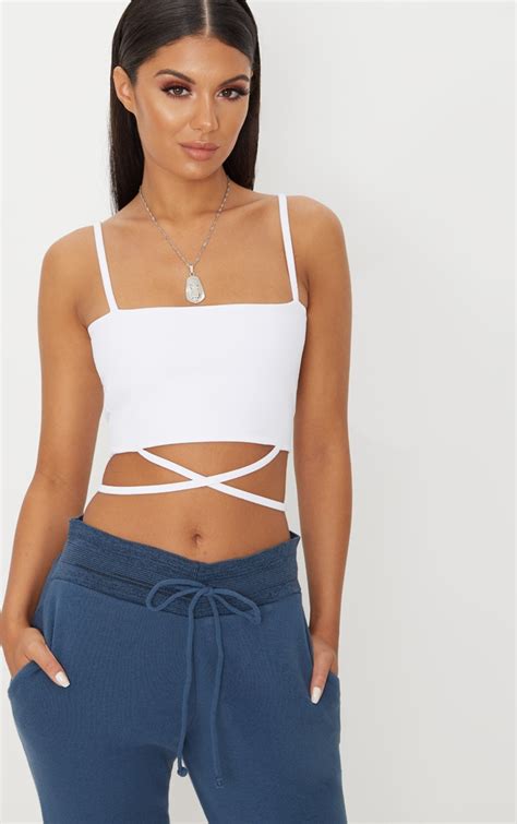 White Strap Crop Top Prettylittlething Usa