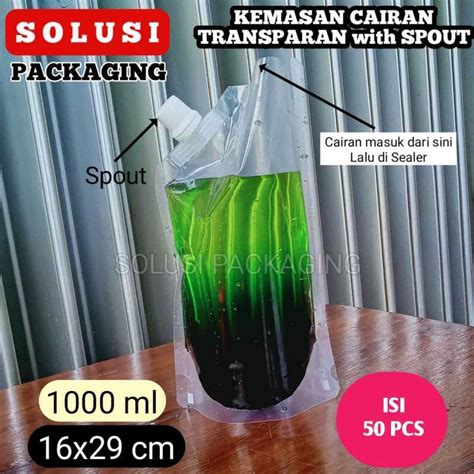 Jual ISI 50 PCS SPOUTPACK 1000ML STANDING POUCH BENING TRANSPARAN