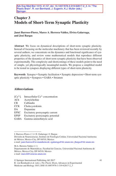 (PDF) Models of Short-Term Synaptic Plasticity 