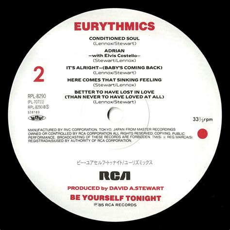 0916 Eurythmics Be Yourself Tonight Japan Lp Rpl 8290 Ultimate Eurythmics