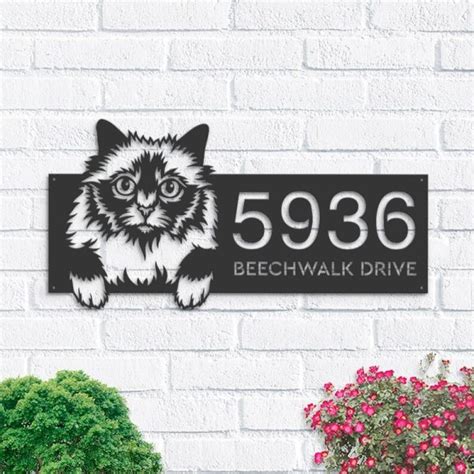 DINOZOZO Cute Peeking Holy Burma Cat Address Sign House Number Plaque