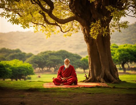 Lexica Wise Old Monk In Meditation Under Tree In A Tranquil Place