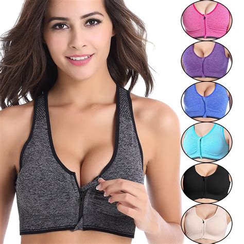 Plus Size Bra For Women Sports Bra Zipper Front Padded Shockproof