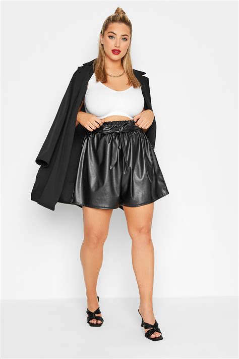 Limited Collection Plus Size Black Leather Look Paperbag Shorts Yours