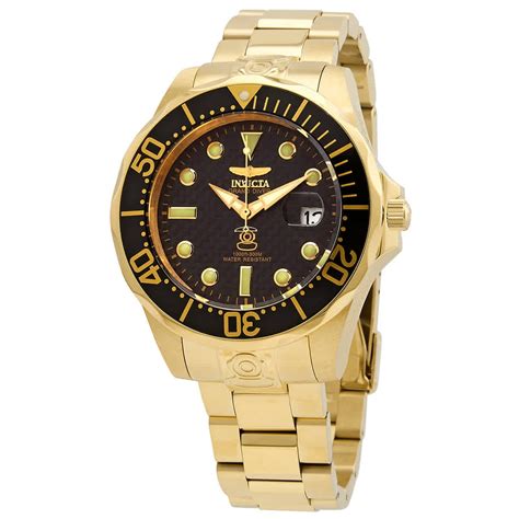 Invicta Men S 10642 Grand Diver Automatic Black Dial Gold Tone Steel