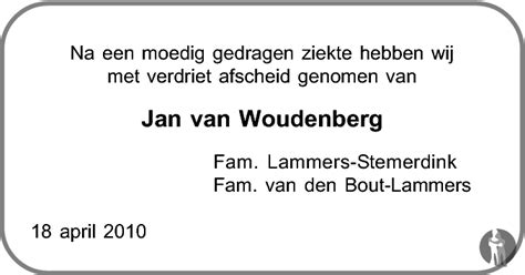 Hendrik Jan Jan Van Woudenberg Overlijdensbericht En