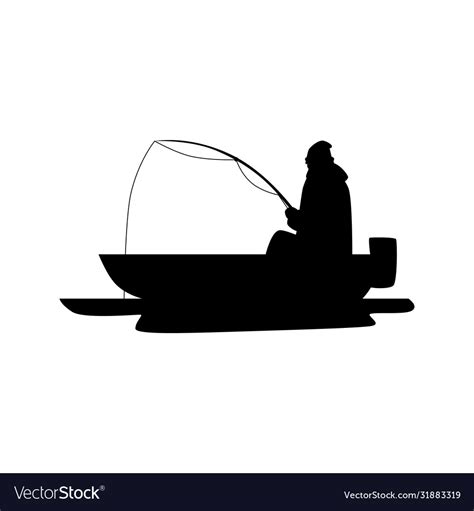 Black Fisherman Silhouette Sitting On A Boat Vector Image