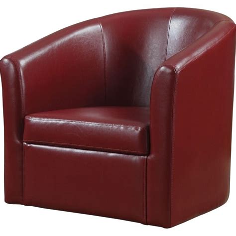 Bowery Hill Faux Leather Swivel Barrel Back Accent Chair In Red