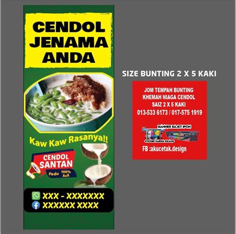 Jom Tempah Bunting Khemah Niaga Bisnes Cendol Ready Design Saiz X