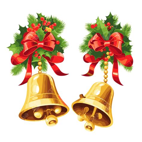 Campanas De Navidad Clipart Dos Campanas De Oro Con Bayas De Acebo Y Dibujos Animados De Cinta