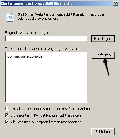 Nachdem Comindware dem lokalen Intranet hinzugefügt wurde ist