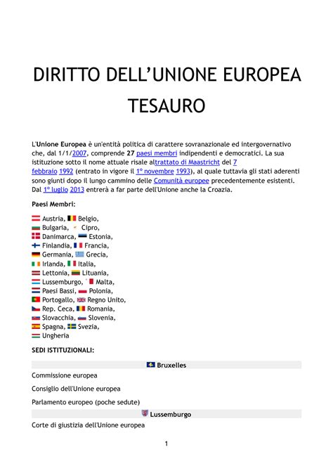 Diritto Dell Unione Europea DIRITTO EUROPEA TESAURO Europea Politica