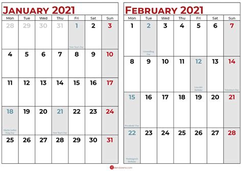 Calendar For January And February 2021