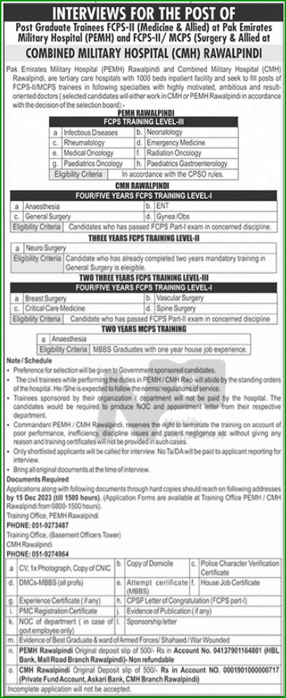 Combined Military Hospital Cmh Rawalpindi Jobs 2024 Online Apply