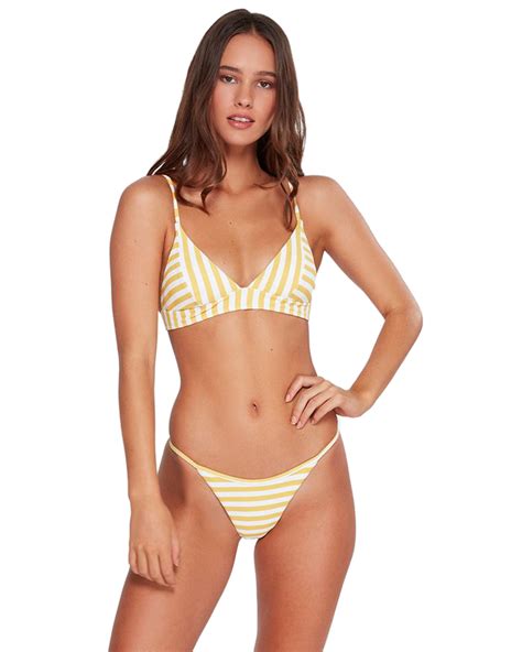 Billabong Cassy Stripe Island Tri Bikini Top Mustard Surfstitch