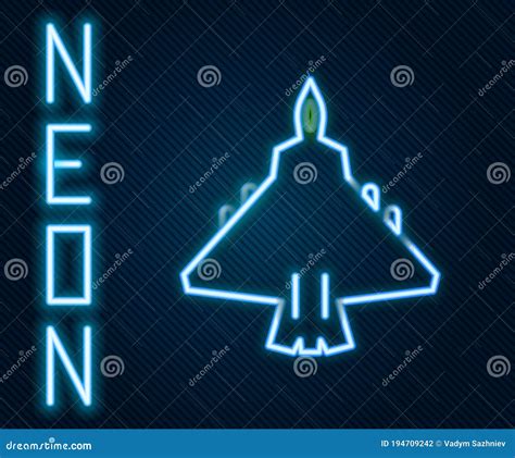 Glowing Neon Line Jet Fighter Icon Isolated On Black Background