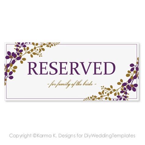 Reserved Sign Template Download Instantly by DiyWeddingTemplates