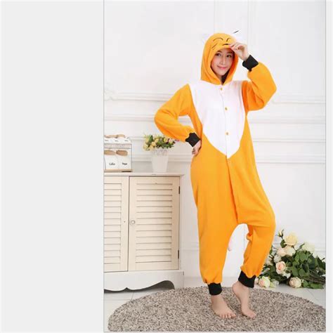 New Fashion Womens Fox Pattern Footed Pyjamas For Adults Full Sleeve