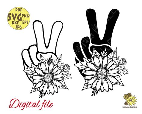 Floral Peace Sign Svg Hippie Svg Peace Sign Svg Daisy Etsy