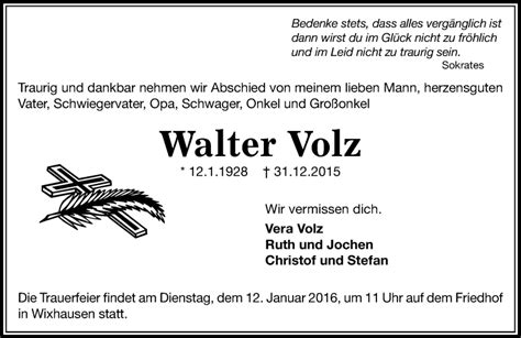 Traueranzeigen Von Walter Volz Vrm Trauer De