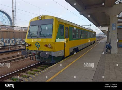 Cross border train to Hungary waiting at Bratislava Petržalka railway ...