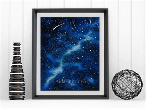 Galaxy Wall Art With Shooting Star Print From Original Watercolor