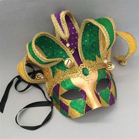 Mens Mardi Gras Carnival Masquerade Ball Mask Sequins Jolly Jester Mask