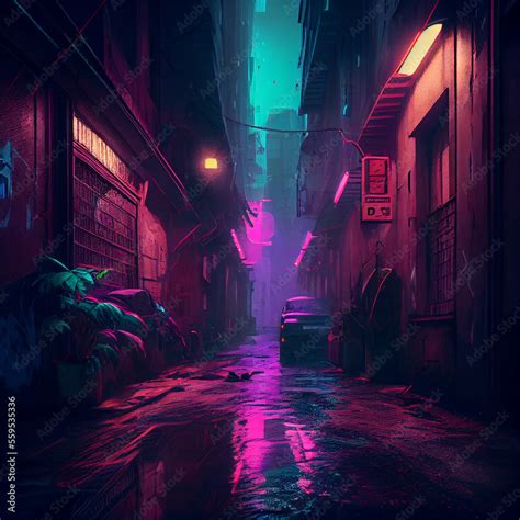 Cyberpunk alleyway ai art Stock Illustration | Adobe Stock