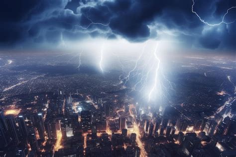 Premium AI Image | Thundercloud lightning city Generate AI