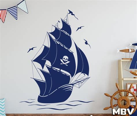 Pirate Ship Wall Decal , Pirate Boat Wall Art Kids Boy Bedroom Decor Skull Sword Vinyl Sticker ...