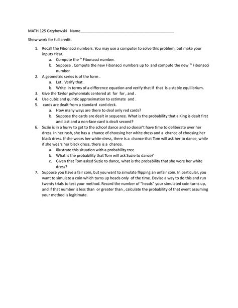 Math Worksheet Math Grzybowski Name