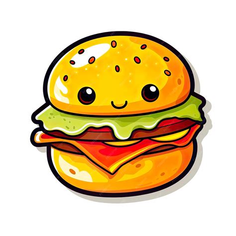 Cute Kawaii Burger Sticker Premium Ai Generated Image