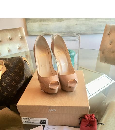Christian Louboutin Lady Peep Nude Patent Platform Pu Gem