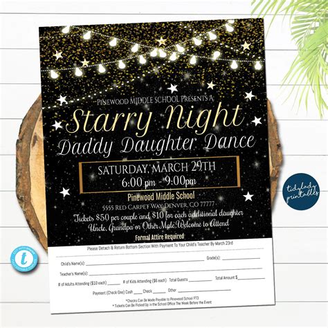 Editable Starry Night Daddy Daughter Dance Take Home Sheet Church