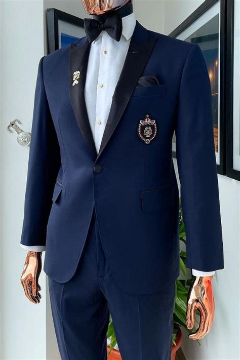 Alexandra Modern Navy Blue Peaked Lapel Two Pieces Prom Men Suits