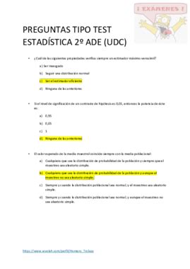 Preguntas Examen Tipo Test Estad Stica Pdf